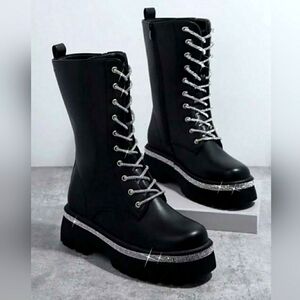 Wild Diva Munich Sz 7 rhinestone combat glitter lace boots NIB! GOTH PUNK